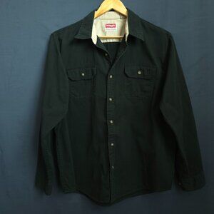 Wrangler Premium Quality Black Button Up Work Shirt Western Heavy Cotton Large